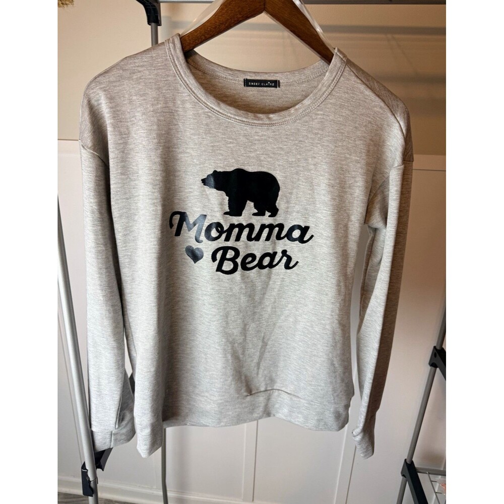 Sweet Claire Women’s Small Momma Bear Sweatshirt Gray Graphic Pullover Made USA